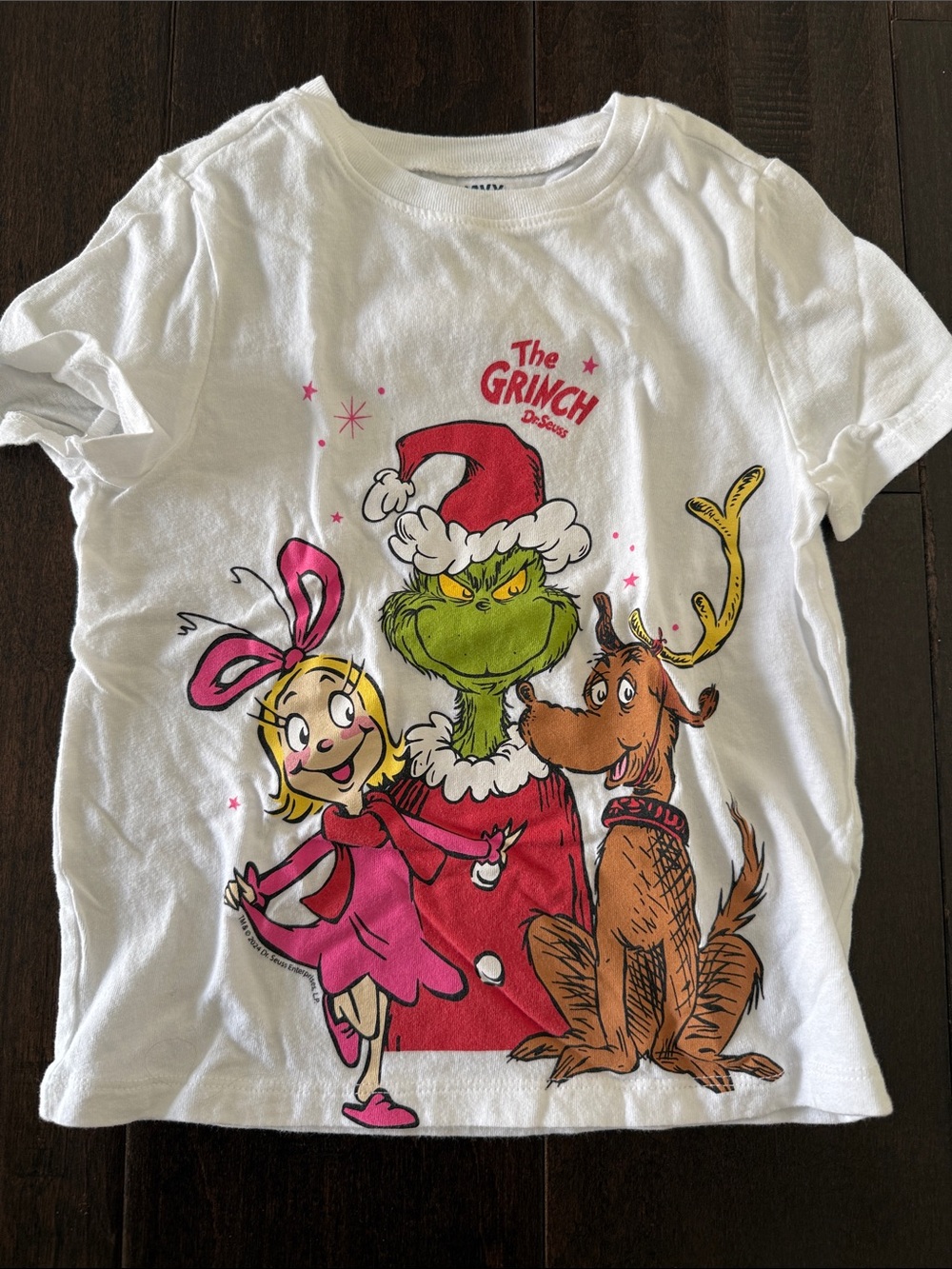 Old Navy Gender Neutral White Kids' Grinch Graphic Tee with Pink & Green Accents